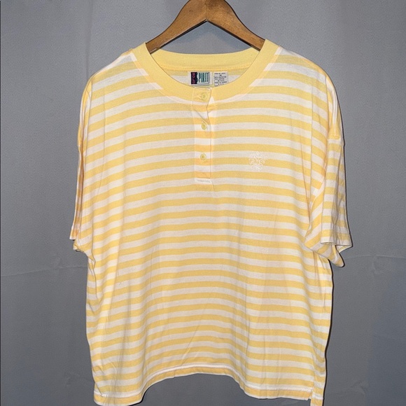 Spirit Tops - Vintage Spirit Yellow and White Cotton Y2K Striped Short Sleeve Tee